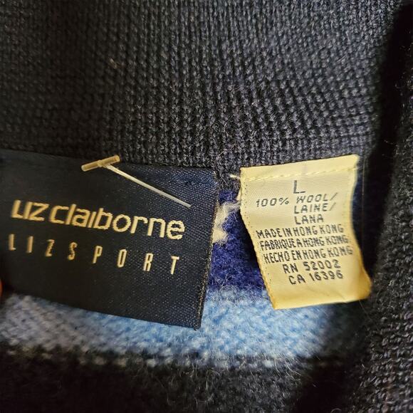 Vintage Wool Striped Sweater Full-Zip Cardigan Liz Claiborne Blue - Size Large - Picture 3 of 8